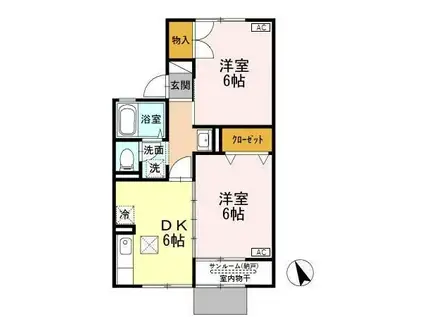 セジュール上小泉 B(2DK/1階)の間取り写真