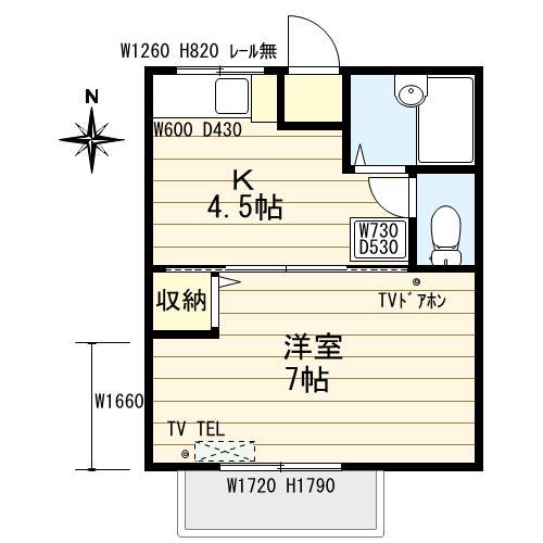 ベルゾーネ光A(1K/2階)の間取り写真