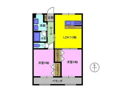 パークタウン畑中 ND棟(2LDK/1階)の間取り写真