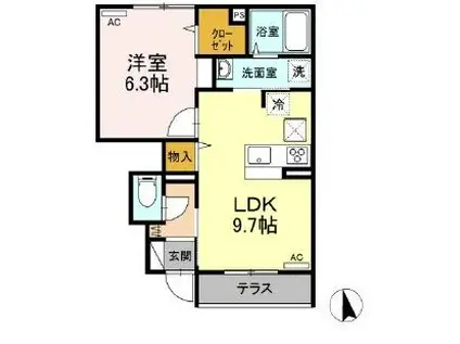 レセア花小金井(1LDK/1階)の間取り写真
