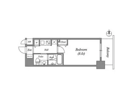 ISM谷町六丁目(1K/15階)の間取り写真