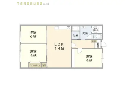 三和コーポ岩田(3LDK/11階)の間取り写真