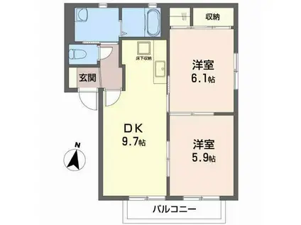 プロンティ袋原II(2DK/1階)の間取り写真