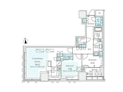 パークコート ザ・三番町ハウス(2LDK/9階)の間取り写真