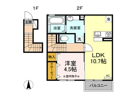 D-ROOM東泉町 B(1LDK/2階)の間取り写真
