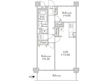 ミリアレジデンス大岡山(2LDK/4階)の間取り写真