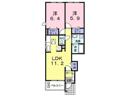 ウエストフィール伍号館(2LDK/1階)の間取り写真