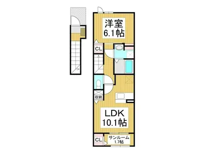 かがやき(1LDK/2階)の間取り写真
