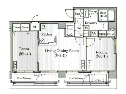 ガラステージ日本橋(2LDK/11階)の間取り写真
