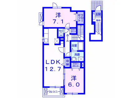 ミルレーヴ(2LDK/2階)の間取り写真