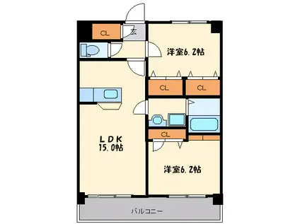 筥松なつめビル(2LDK/4階)の間取り写真