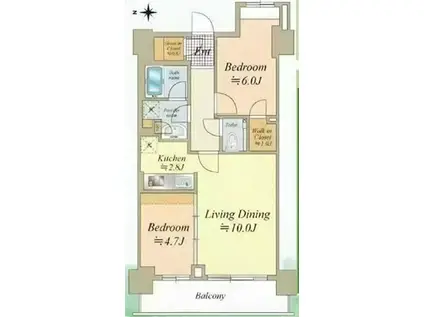 勝どき駅直結 タワーマンション 高層階 眺望良好 初期安(2LDK/42階)の間取り写真