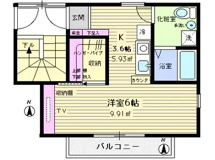 むつみ荘(ワンルーム/2階)の間取り写真