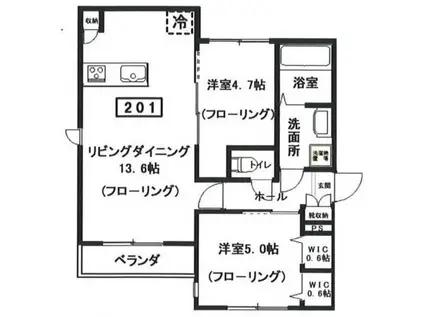 仮へーベルメゾン中央5丁目南棟(2LDK/2階)の間取り写真