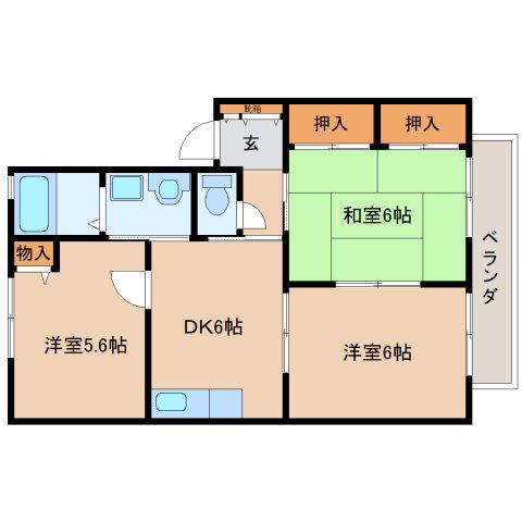 パイン法隆寺(3DK/2階)の間取り写真