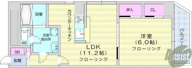 グリーンパーク小松島(1LDK/7階)の間取り写真