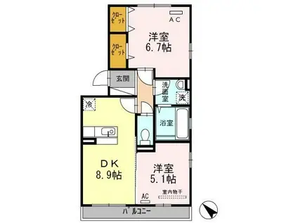 ニューハイツタリカドE(2DK/3階)の間取り写真