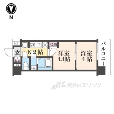 JR東海道本線 西大路駅 徒歩10分 10階建 築1年(2K/8階)の間取り写真