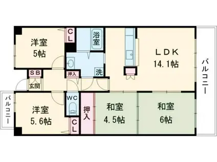 サンディ・パークスII番館(4LDK/13階)の間取り写真