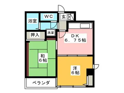 グリーンサイド(2DK/4階)の間取り写真