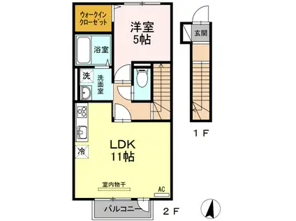ロイヤルヴィラ・マロ(1LDK/2階)の間取り写真