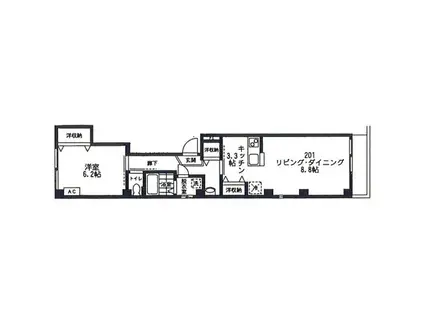 ビューノJ1(1LDK/2階)の間取り写真