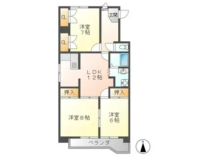 赤塚ハイツ(3LDK/2階)の間取り写真