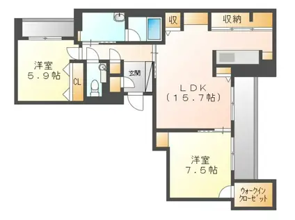 カーサ・カリダ(2LDK/3階)の間取り写真