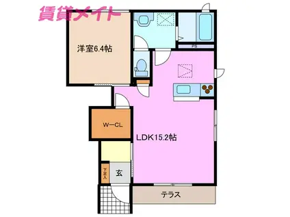 グリーンハウスLATTE C棟(1LDK/1階)の間取り写真