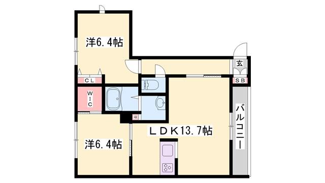 セントラヴィーヌ山手III(2LDK/1階)の間取り写真