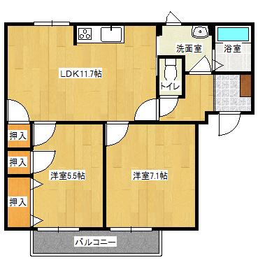 フレグランス渡村(2LDK/2階)の間取り写真