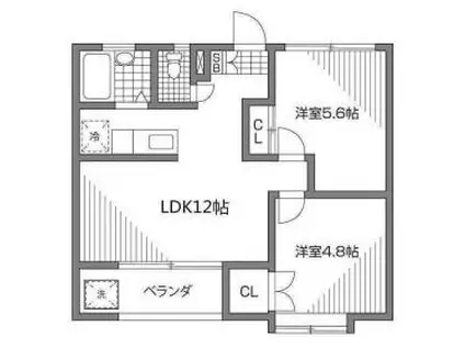 グリーンウェーブ北の台(2LDK/1階)の間取り写真