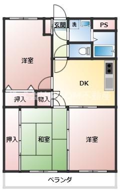 西村マンションII(3DK/3階)の間取り写真