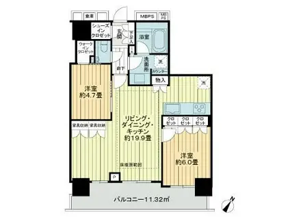 アルファグランデ千桜タワー(2LDK/11階)の間取り写真