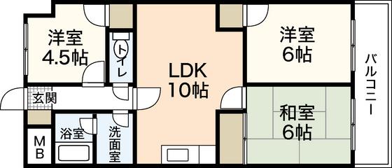 サンシティ十日市(3LDK/9階)の間取り写真