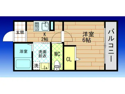 THE CITY ゆめ咲(1K/2階)の間取り写真