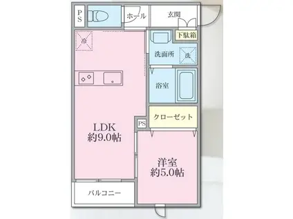 ザ・リバーアップパレス(1LDK/2階)の間取り写真