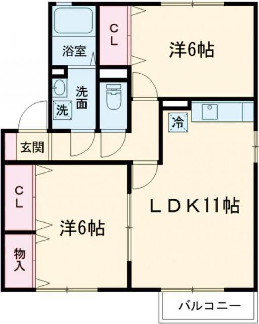 シェルクレール四番館(2LDK/2階)の間取り写真