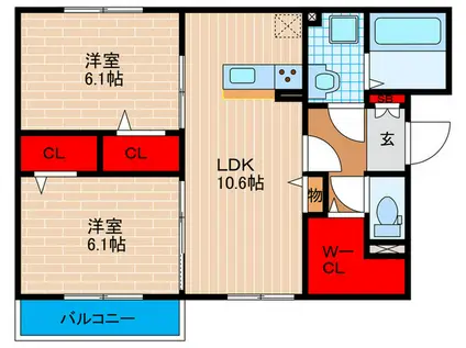シャンテ東館(2LDK/3階)の間取り写真