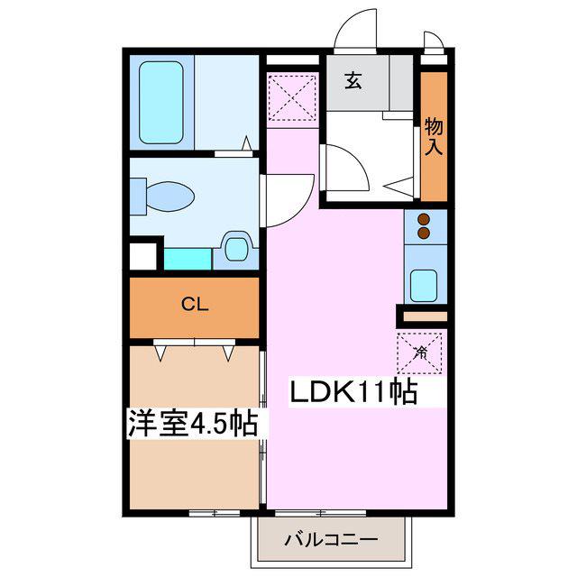 ロビイプライズA棟(1LDK/2階)の間取り写真