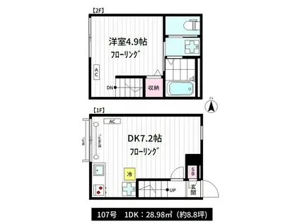 ミハス中野(1DK/1階)の間取り写真