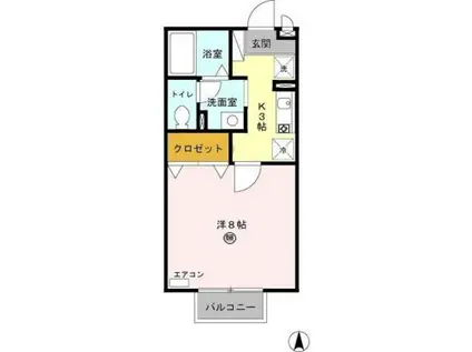 ドゥシェル(1K/2階)の間取り写真