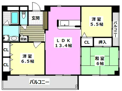 パルコート(3LDK/6階)の間取り写真