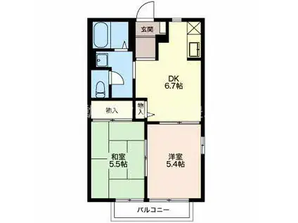 ウィステリア郷中B棟(2DK/2階)の間取り写真