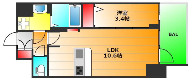 エスレジデンス堺筋本町DEUX(1LDK/9階)の間取り写真