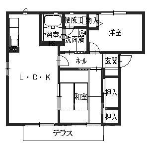 ハーモニー山ノ前(2LDK/1階)の間取り写真
