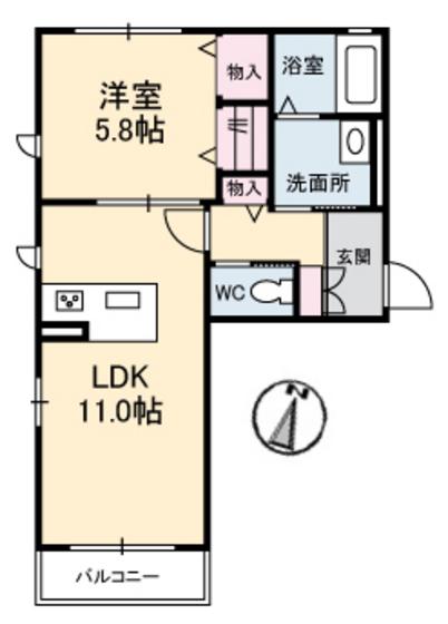 カーサ グレイス(1LDK/2階)の間取り写真