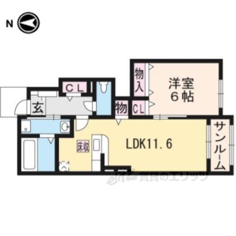 プラシード緑町3A(1LDK/1階)の間取り写真