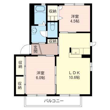 カサベルデ赤坂 A(2LDK/1階)の間取り写真