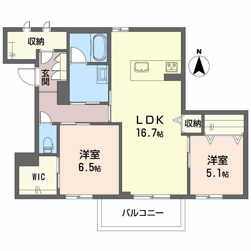 シャーメゾン ウィズ タカ I(2LDK/2階)の間取り写真
